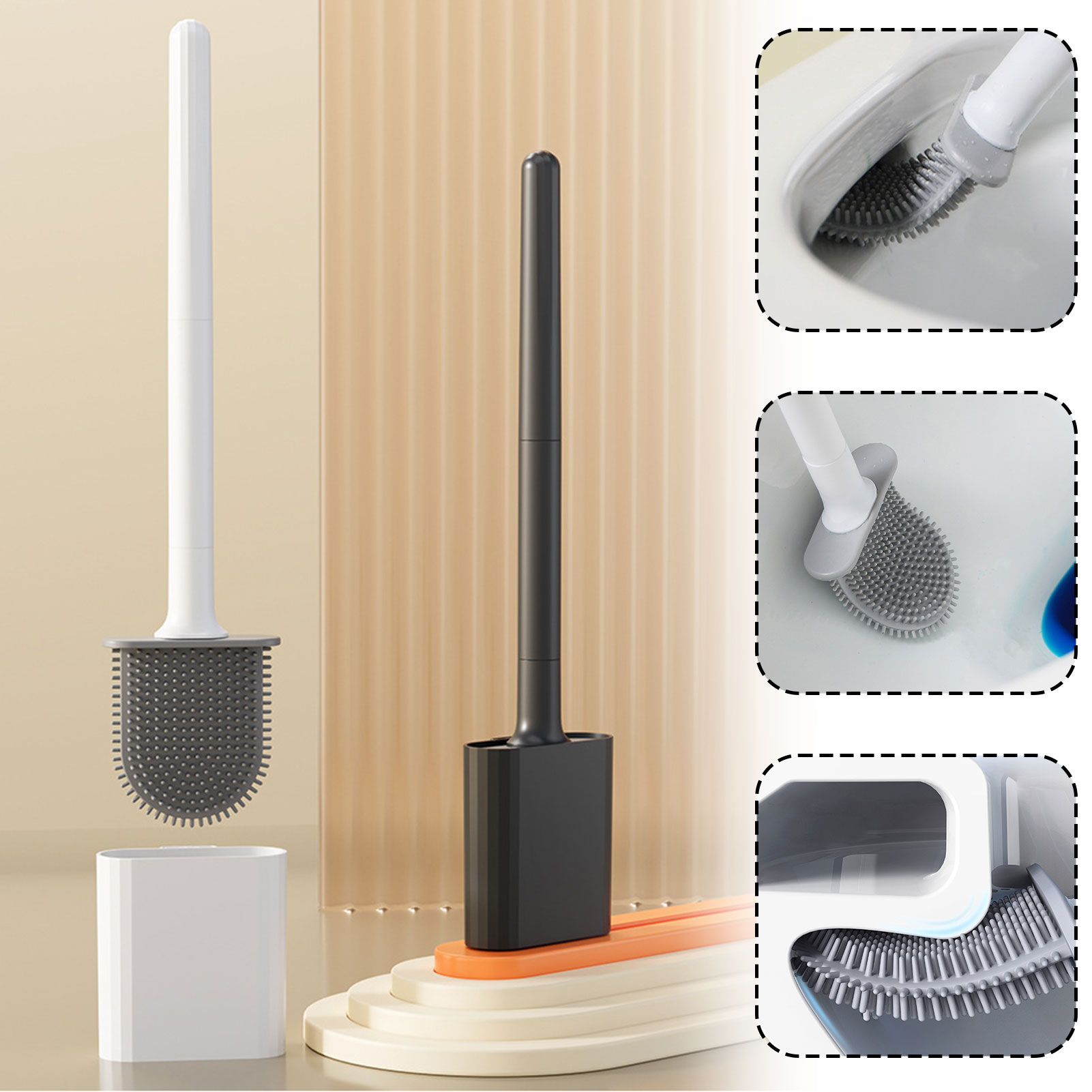 Home Bathroom Gadgets - Silicone Toilet Brush With Holder Wall-Mounted