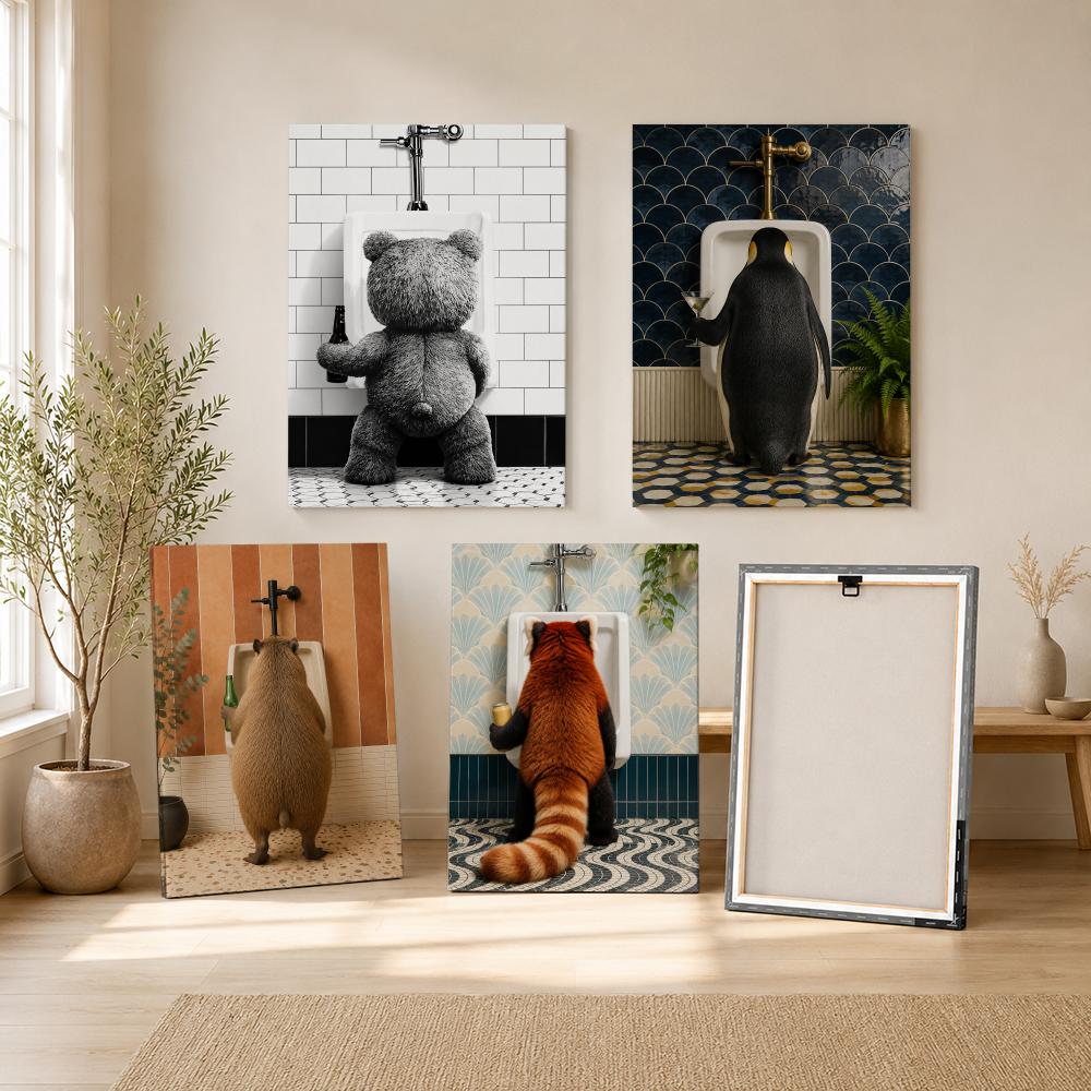 Home Bathroom Set - Teddy Bear with Beer in Bathroom